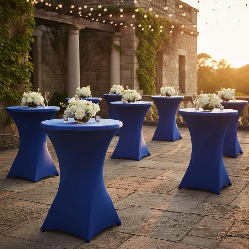 iEventStar 30 inches 32'' Highboy Cocktail Round Stretch Spandex Fitted Table Cover High Top Square Corners Tablecloth (30''-32'' Dia x 43'', Royal Blue) - Image 2
